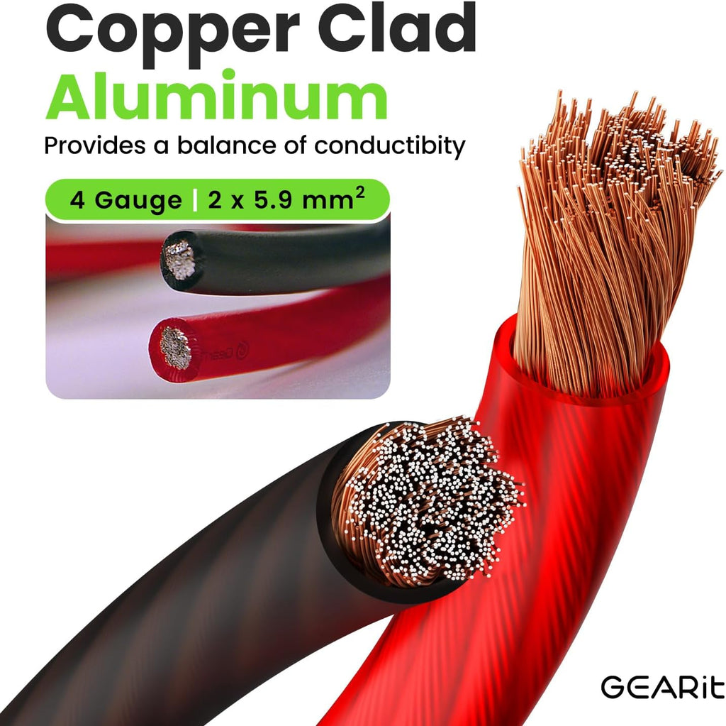 4 Gauge Wire, CCA Electrical Wire Extension Cord for Automotive Power/Ground, Battery Cable, Car Audio, RV, Amp Wiring Kit, (25 Feet Each- Black/Red Translucent)